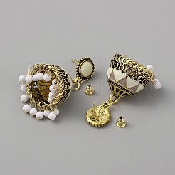 Cloche en émail 3d de style ethnique avec boucles d'oreilles pendantes à graines&nbsp;EJEW-WH0047-33C