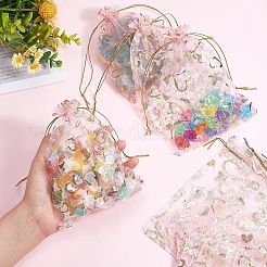 100 x Organza-Geschenkbeutel mit Goldprägung und Herzen&nbsp;OP-PH0001-37B