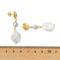Ohrstecker mit Hängemotiv aus Naturperlen und Messing mit Zirkonia&nbsp;EJEW-JE07264