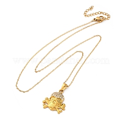 Halsketten mit Totenkopf-Anhänger aus 304 Edelstahl mit Kristall-Strass&nbsp;LS-NJEW-Z057-03C-G