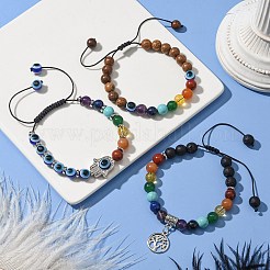 3 juego de pulseras trenzadas con cuentas de madera y piedras preciosas de chakras de 3 estilos&nbsp;BJEW-JB10905