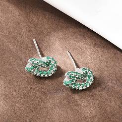 Boucles d'oreilles puces en laiton à nœud et micro-pavé de zircone cubique&nbsp;EJEW-C174-01P