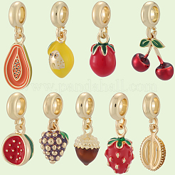 9 Stück 9 Stile Messing Emaille Obst europäischen Baumeln Charms&nbsp;OPDL-BBC0001-04G