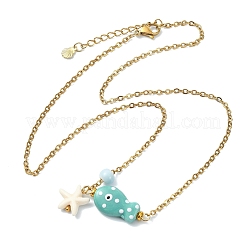 Collier avec pendentif étoile de mer en turquoise synthétique et poisson en porcelaine faite main&nbsp;NJEW-JN06139