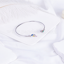 1 pz elegante bracciale rigido in ottone con zirconi cubici a forma di foglia per donna&nbsp;BJEW-LP0003-33P-01