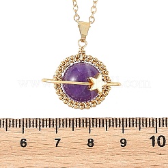 Colliers pour femmes avec pendentif planète en améthyste naturelle&nbsp;NJEW-TA00260-02