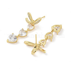 Orecchini pendenti da donna con triplo cuore in ottone con micro pavè di zirconi trasparenti e vetro&nbsp;EJEW-L285-008G