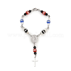 201 bracelets à breloques en acier inoxydable avec croix&nbsp;BJEW-B143-02P