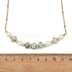 Collares redondos de larimar natural y perlas cultivadas de agua dulce con cadenas satélite de acero inoxidable 304.&nbsp;NJEW-JN06641