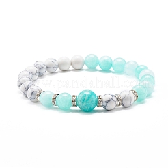 Stretch-Armband mit runden Natursteinen und synthetischen Howlith-Perlen&nbsp;BJEW-JB06919