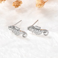 Seepferdchen Ohrstecker aus Messing mit Mikropavé und Zirkonia&nbsp;EJEW-D304-38P