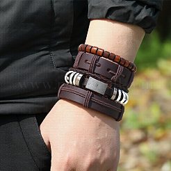 1 bracciale multifilo in pelle bovina e similpelle lavorato a maglia&nbsp;AJEW-GF0011-50F