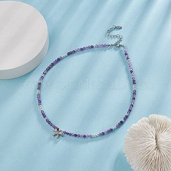 Collana con ciondolo bowknot in zirconi cubici trasparenti con catene di perline di ametista naturale per donna&nbsp;NJEW-JN04271-03