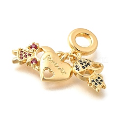 Messing Zirkonia Junge & Herz & Mädchen Europäische Anhänger Charms&nbsp;KK-U048-24G