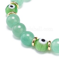 Bracelet extensible en perles rondes avec aventurine verte naturelle et lampwork&nbsp;BJEW-JB08713-07