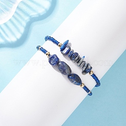 2 Stück natürliche Lapislazuli- und Glasperlen-Armbänder mit geflochtenen Perlen für Damen&nbsp;BJEW-MZ00247-02