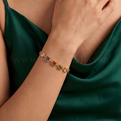 304 Edelstahl Pavé-Armbänder mit Zirkonia-Quadratgliedern für Damen&nbsp;WG6E589-01