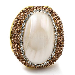 Bague de manchette ouverte ovale en coquillage naturel avec strass&nbsp;RJEW-D005-04G