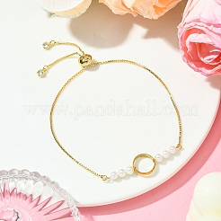 Braccialetti con cursore a catena con perle rotonde e anelli in ottone da donna&nbsp;BJEW-JB10746