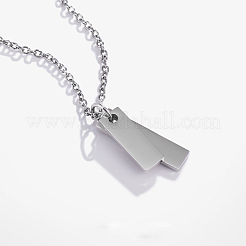 Colliers à pendentif double rectangle vierge en acier inoxydable 304 avec chaîne câble&nbsp;FS-WG7A741-02