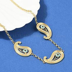 Collane a catena con maglie a goccia in ottone micro pavé con zirconi cubici trasparenti e blu cielo e occhio di maligno&nbsp;KK-H203-14G