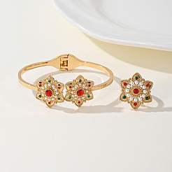 Blume Messing bunte Strass Armreifen & Ringe Sets für Frauen&nbsp;BS9812