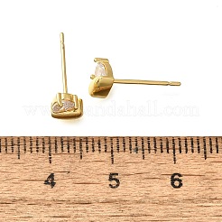 Orecchini a bottone con micro pavè di ottone a forma di cuore e zirconi trasparenti&nbsp;EJEW-R018-07G