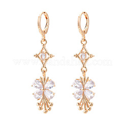Hängeohrringe aus Messing mit Mikropavé und Zirkonia in Blumenform&nbsp;EJEW-N058-13G