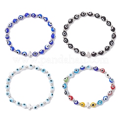 4 bracciale elastico con perline in vetro di Murano anti-malocchio&nbsp;BJEW-JB12290