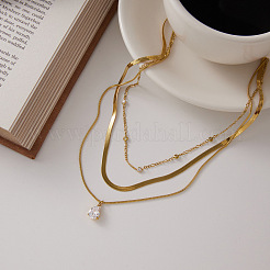 Collana da donna con ciondolo a goccia in acciaio inossidabile 304 con pavé di zirconi cubici trasparenti&nbsp;WGFD083-01