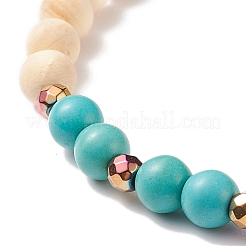 4 pièces 4 ensembles de bracelets extensibles en pierre mélangée naturelle et synthétique de style avec des perles de bois pour les femmes&nbsp;BJEW-JB08359