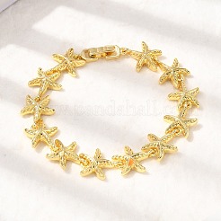 Braccialetti estivi in ottone con maglie a forma di stella marina da spiaggia&nbsp;BJEW-C118-04G