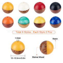 16 pz 8 colori perline in resina e legno di noce&nbsp;RESI-SC0001-89