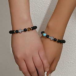 2 pz braccialetti elastici semplici fatti a mano in perle rotonde di ossidiana nera naturale&nbsp;PF0361