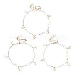 3 paio di cavigliere con 3 stili di perle finte rotonde in ABS e catena a maglie in acciaio inossidabile 304&nbsp;AJEW-AN00738