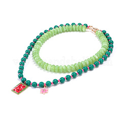 Collana a doppio strato da donna con ciondolo rettangolare rettangolare in resina smaltata e fiore&nbsp;WGCD407-01