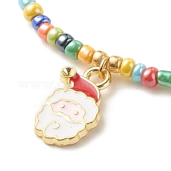 3 pièces 3 bracelets extensibles en graines de verre de style sertis d'alliage père noël pour les femmes&nbsp;BJEW-JB08204