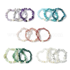 Set di 3 braccialetti elastici con perline di perle d'acqua dolce coltivate naturali e coltivate&nbsp;BJEW-JB13762