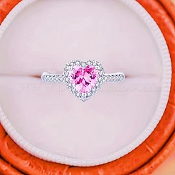 Anelli a polsino con micro pavé in ottone a forma di cuore e zirconi cubici rosa shocking per donna&nbsp;FS-WGE18ED-02