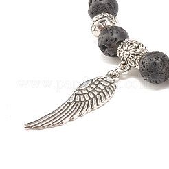 2 pièces 2 bracelets extensibles en perles de pierres précieuses mélangées avec aile en alliage&nbsp;BJEW-JB07882