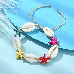 Bracciale con perline intrecciate di turchese sintetico con conchiglie naturali e stelle marine&nbsp;BJEW-TA00355