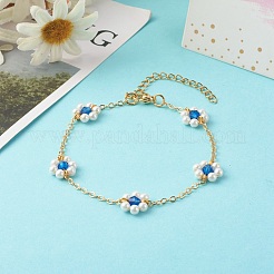 Perle di conchiglia e perline acriliche bracciali a maglie di fiori&nbsp;BJEW-TA00003-03