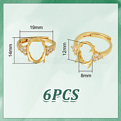 6 Stück Rack Plating oval Messing Micro Pave Zirkonia verstellbare Ringkomponenten&nbsp;KK-UN0003-38