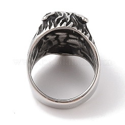 Breite Fingerringe aus 304er Edelstahl mit Wolfskopf für Herren&nbsp;RJEW-U005-16A-AS