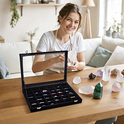 Vitrines à bijoux en MDF recouvertes de cuir PU avec fenêtre visible&nbsp;ODIS-WH0007-93