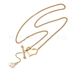 Verstellbare Lariat-Halskette mit tropfenförmiger Quaste aus Kunststoffimitatperlen und Herzverschluss aus Edelstahl 304 für Damen&nbsp;SA-CBA364C-01G