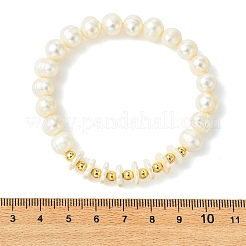 Dehnbare Armbänder aus natürlichen Süßwasserzuchtperlen und Messingperlen für Damen&nbsp;BJEW-JB13998