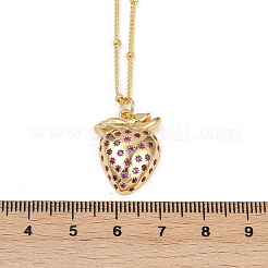 Halsketten mit Fruchtanhänger aus Messing mit Mikropflaster und Kamelie und Zirkonia für Damen&nbsp;NJEW-U042-02A-G
