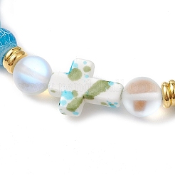 Bracelets extensibles en pierre de lune synthétique et perles d'agate patinées naturelles givrées pour femmes&nbsp;BJEW-JB11333-03
