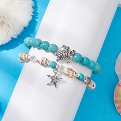 Bracelets extensibles en turquoise synthétique&nbsp;BJEW-JB10091-02